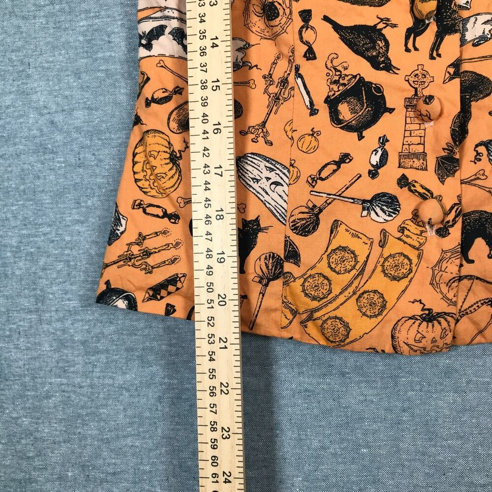 Unique Vintage Magnolia Park Small Button Up Bow Blouse Halloween Cat Skull Bat - Picture 6 of 7